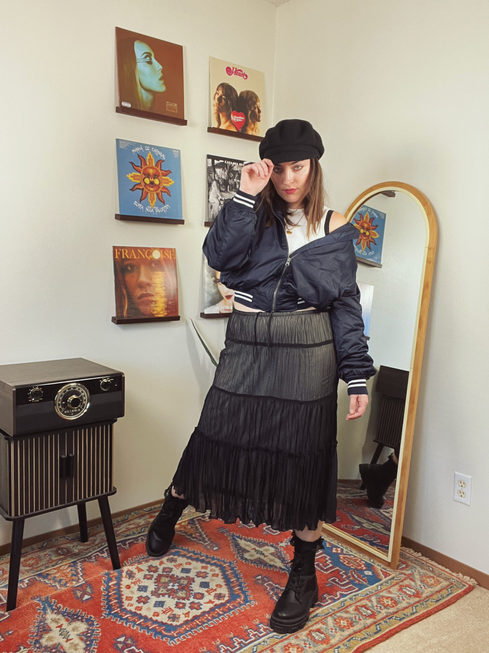 Eclectic Vibes in a Bomber Jacket & Midi Skirt